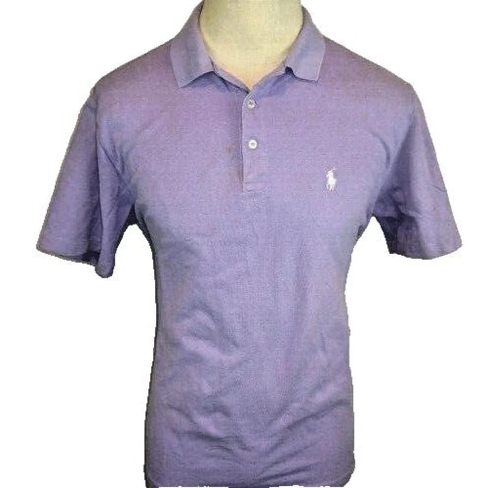 Mens Ralph Lauren Polo Golf Purple Knit Cotton SS Casual Golf Polo Shirt sz L